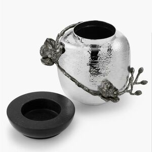 Michael Aram Silver Hammered Vase with Black Base and Floral Vine